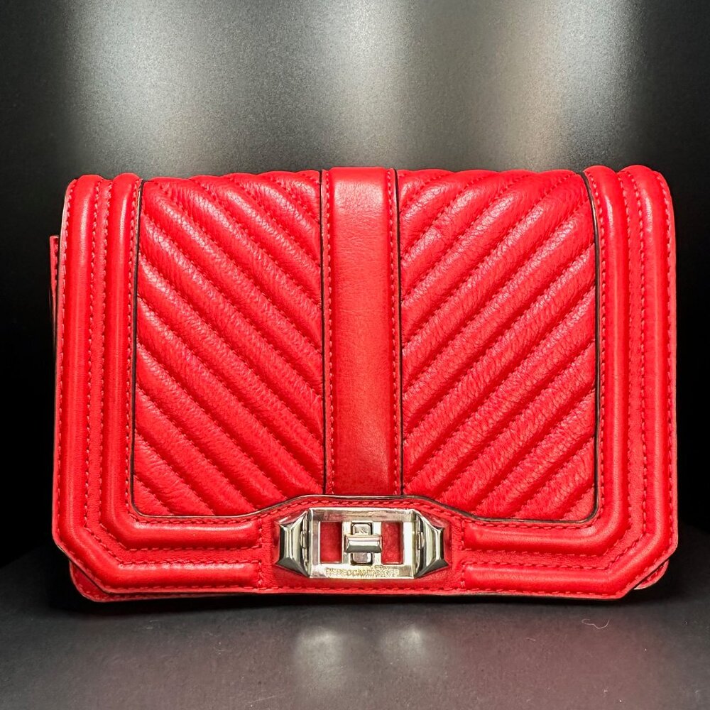Rebecca Minkoff Small Chevron Quilted Red Love Crossbody - Picture 2 of 7